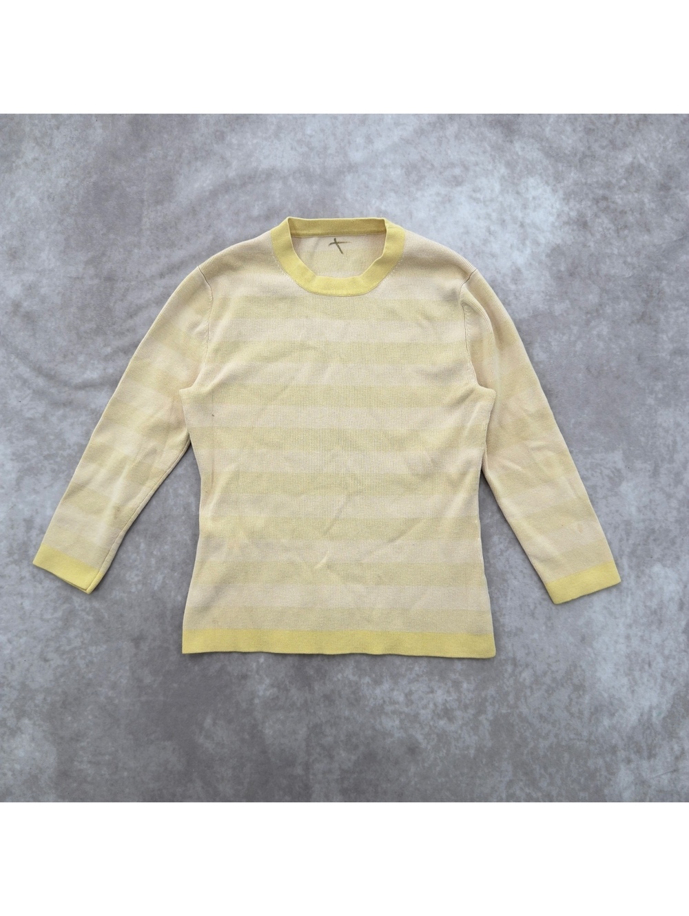 J.Crew Silk Blend Butter Yellow Cream Striped Knit Crewneck Sweater XS/S